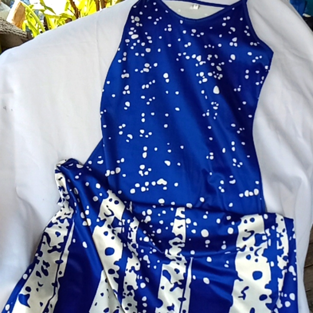 Long Blue and White Dress